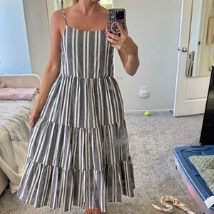 Little Bipsy Gray & White Striped Tiered Spaghetti-Strap Midi Dress
